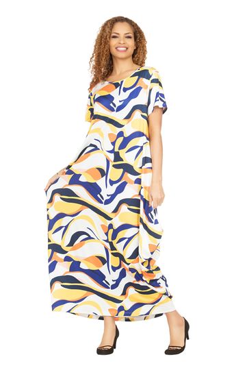 Giovanna <br> (2025) <br> GVDP2426 <br> <br> Purple <br> M L XL 1x 2x 3x 4x <br><br>Short Sleeve Jersey Knit Abstract Print Maxi Dress <br><br>