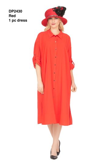 Giovanna <br> (2025) <br> GVDP2430 <br> <br> Red <br> M L XL 1x 2x <br><br>Flowy Button Down Shirt Dress <br><br>