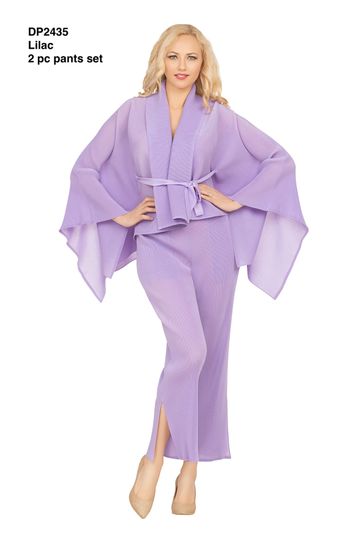 Giovanna <br> (2025) <br> GVDP2435 <br> <br> Lilac <br> S M L XL 1x 2x<br><br>2pc Pleated Pants Set w/ Robe Short Jacket <br><br>