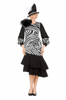 Giovanna <br> (2025) <br> GVDP2436 <br> <br> Black <br> S M L XL 1x 2x 3x<br><br>Scuba Blk/Wht Swirl Print Dress w/ Flower