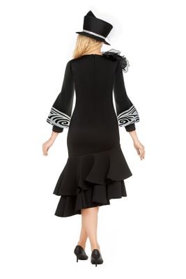 Giovanna <br> (2025) <br> GVDP2436 <br> <br> Black <br> S M L XL 1x 2x 3x<br><br>Scuba Blk/Wht Swirl Print Dress w/ Flower