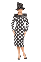 Giovanna <br> (2025) <br> GVDP2438 <br> <br> Black <br> S M L XL 1x 2x 3x<br><br>Scuba Blk/Wht Polka Dot Shift Dress