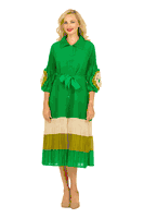 Giovanna <br> (2025) <br> GVDP2439 <br> <br> Green <br> S M L XL 1x 2x<br><br>Notch Collar Color Block Shirt Dress in Pleats
