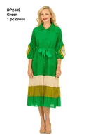 Giovanna <br> (2026) <br> GVDP2439 <br> <br> Green <br> S M L XL 1X 2X<br><br>Notch Collar Color Block Shirt Dress in Pleats