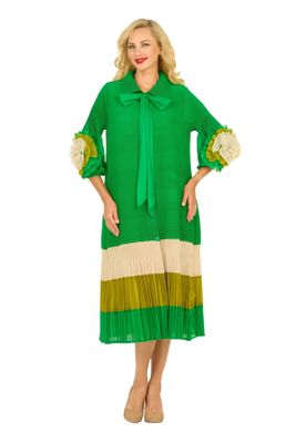 Giovanna <br> (2025) <br> GVDP2439 <br> <br> Green <br> S M L XL 1x 2x<br><br>Notch Collar Color Block Shirt Dress in Pleats Giovanna <br> (2025) <br> GVDP2439 <br> <br> Green <br> S M L XL 1x 2x<br><br>Notch Collar Color Block Shirt Dress in Pleats