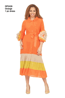 Giovanna <br> (2026) <br> GVDP2439 <br> <br> Orange <br> S M L XL 1X 2X<br><br>Notch Collar Color Block Shirt Dress in Pleats
