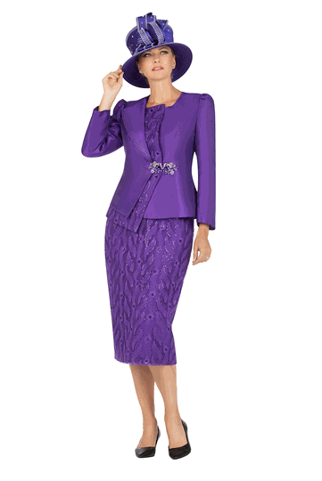 Giovanna <br> (2026) <br> GVG1152 <br> <br> Purple <br> 8 10 12 14 16 18 <br> 14w 16w 18w 20w 22w 24w <br><br>2pc Silky Twill Jacket & Sequined Lace Skirt Suit
