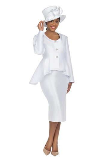 Giovanna <br> (2025) <br> GVG1167 <br> <br> White <br> 8 10 12 14 16 18 20 22<br><br>2pc Silky Twill Round Neck Uneven Peplum Suit