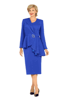Giovanna <br> (2025) <br> GVG1183 <br> <br> Royal <br> 8 10 12 14 16 18 20 22 24<br><br>2pc Scuba Stoned Uneven Peplum Jacket+Skirt Suit