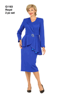 Giovanna <br> (2026) <br> GVG1183 <br> <br> Royal <br> 8 10 12 14 16 18 20 22 24<br><br>2pc Scuba Stoned Uneven Peplum Jacket & Skirt Suit