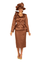Giovanna <br> (2025) <br> GVG1319 <br> <br> Chocolate <br> 8 10 12 14 16 18  <br> 14w 16w 18w 20w 22w 24w<br><br>3pc Quilted Satin Skirt Suit