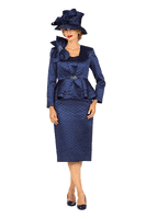Giovanna <br> (2025) <br> GVG1319 <br> <br> Navy <br> 8 10 12 14 16 18 <br>  14w 16w 18w 20w 22w 24w<br><br>3pc Quilted Satin Skirt Suit