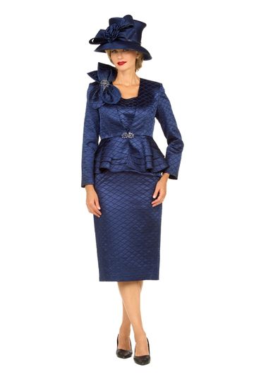Giovanna <br> (2025) <br> GVG1319 <br> <br> Navy <br> 8 10 12 14 16 18 <br>  14w 16w 18w 20w 22w 24w<br><br>3pc Quilted Satin Skirt Suit