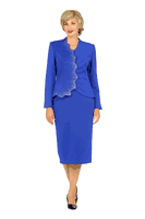 Giovanna <br> (2025) <br> GVG1320 <br> <br> Royal <br> 8 10 12 14 16 18 20 22<br><br>2pc Light Scuba Skirt Suit w/ Pleats & Stones