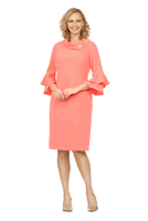 Giovanna <br> (2026) <br> GVD1518 <br> <br> Peach <br> 10 12 14 18 <br> 16w 18w 20w<br><br>Draped Collar Bell Sleeve Shift Dress
