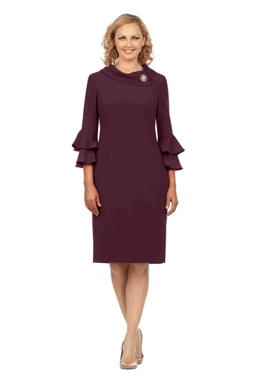 Giovanna <br> (2026) <br> GVD1518 <br> <br> Plum <br> 14 16 18 16w 18w<br><br>Draped Collar Bell Sleeve Shift Dress