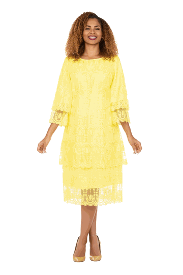 Giovanna <br> (2026) <br> GVD1529 <br> <br> Yellow <br> 8 10 12 14 16 18 <br> 16w 18w 20w 22w 24w 26w<br><br>Elegant A-Line Tiered Lace Dress