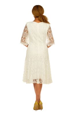 Giovanna <br> (2026) <br> GVD1541 <br> <br> Off-White <br> 8 10 12 14 16 18 <br> 14w 16w 18w 20w 22w 24w 26w <br><br>1pc Embroidery Lux Lace Pleated Flare Dress