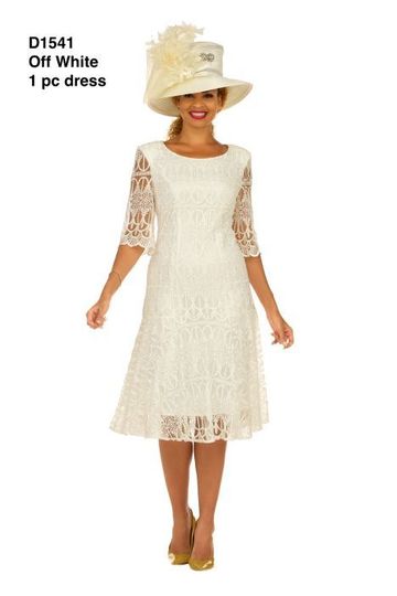 Giovanna <br> (2026) <br> GVD1541 <br> <br> Off-White <br> 8 10 12 14 16 18 <br> 14w 16w 18w 20w 22w 24w 26w <br><br>1pc Embroidery Lux Lace Pleated Flare Dress