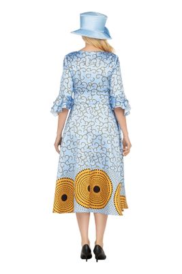 Giovanna <br> (2026) <br> GVD1587 <br> <br> Blue <br> 8 10 12 14 16 18 <br> 14w 16w 18w 20w 22w 24w 26w <br><br>Silky Twill Fit & Flare Dress w/Belt in African Print