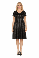 Giovanna <br> (2026) <br> GVD1620-Bl <br> <br> Black-Black <br> 8 10 12 14 16 18<br>14w 16w 18w 20w 22w 24w<br><br>Short Sleeve V-neck Sequins Fit-and-Flare Dress