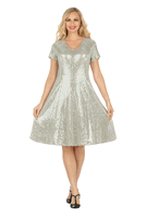 Giovanna <br> (2026) <br> GVD1620-Ch <br> <br> Champagne <br> 8 10 12 14 16 18<br>14w 16w 18w 20w 22w 24w<br><br>Short Sleeve V-neck Sequins Fit-and-Flare Dress