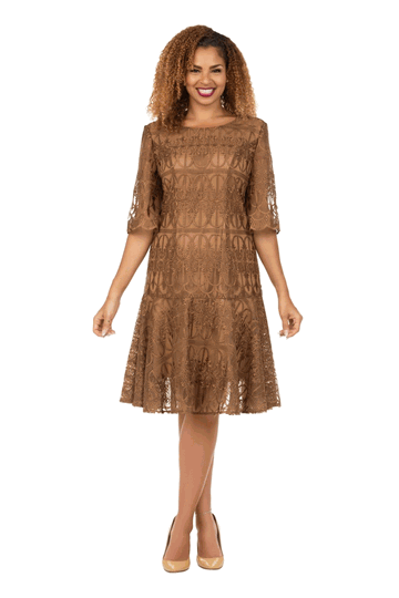Giovanna <br> (2026) <br> GVD1641 <br> <br> Chocolate <br> 9 10 12 14 16 18<br>  16w 18w 20w 22w 24w 26w<br><br>Ornate Lace Fit-and-Flare Midi Dress