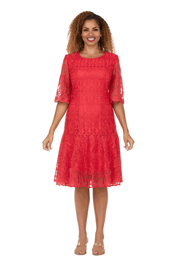 Giovanna <br> (2026) <br> GVD1641 <br> <br> Red <br> 9 10 12 14 16 18<br>  16w 18w 20w 22w 24w 26w<br><br>Ornate Lace Fit-and-Flare Midi Dress