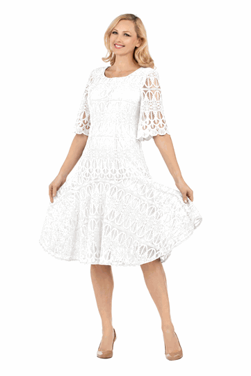 Giovanna <br> (2026) <br> GVD1641 <br> <br> White <br> 9 10 12 14 16 18<br>  16w 18w 20w 22w 24w 26w<br><br>Ornate Lace Fit-and-Flare Midi Dress