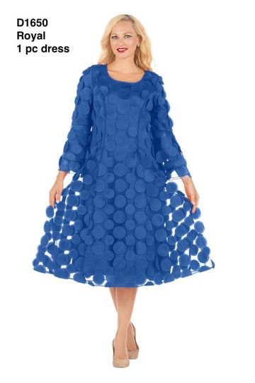 Giovanna <br> (2026) <br> GVD1650 <br> <br> Royal <br> 8 10 12 14 16 18 <br> 14w 16w 18w 20w 22w 24w 26w 28w <br><br>Bell Sleeve A-line Dress w/Circular Petals Decor