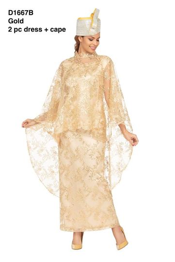 Giovanna <br> (2026) <br> GVD1667B <br> <br> Gold <br> 8 10 12 14 16 18 <br> 16w 18w 20w 22w 24w 26w 28w <br><br>2pc Lux Sequined Lace Dress + Hi-low Cape