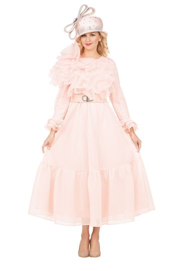 Giovanna <br> (2026) <br> GVD1674 <br> <br> Pink <br> 8 10 12 14 16 18 <br> 16w 18w 20w 22w 24w 26w <br><br>Honeycomb Mesh Long Sleeve A-line Dress w/Oversize Organza Flower
