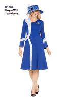 Giovanna <br> (2026) <br> GVD1686 <br> <br> Royal <br> 8 10 12 14 16 18 <br> 16w 18w 20w 22w 24w<br><br>Stoned Scuba Color Block A-line Dress w/Brooch