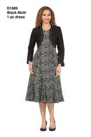 Giovanna <br> (2026) <br> GVD1689 <br> <br> Black/Multi <br> 8 10 12 14 16 18 <br> 16w 18w 20w 22w 24w<br><br>A-line Balloon Sleeve Dress w/Circular Petal Design