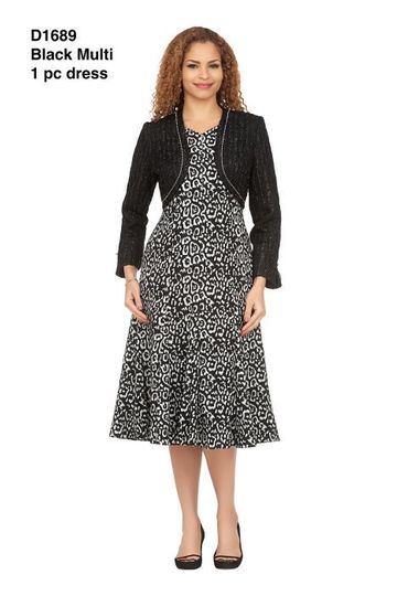 Giovanna <br> (2026) <br> GVD1689 <br> <br> Black/Multi <br> 8 10 12 14 16 18 <br> 16w 18w 20w 22w 24w<br><br>A-line Balloon Sleeve Dress w/Circular Petal Design