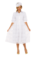 Giovanna <br> (2026) <br> GVD1691 <br> <br> White <br> 8 10 12 14 16 18 <br> 16w 18w 20w 22w 24w 26w 28w<br><br>A-line Puffy Sleeve Button Down Lace Dress