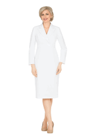 Giovanna <br> (2026) <br> GVD1692 <br> <br> White <br> 8 10 12 14 16 18 <br> 16w 18w 20w 22w 24w<br><br>Notch Collar Long Sleeve Waisted Sheath Dress