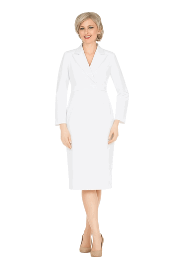 Giovanna <br> (2026) <br> GVD1692 <br> <br> White <br> 8 10 12 14 16 18 <br> 16w 18w 20w 22w 24w<br><br>Notch Collar Long Sleeve Waisted Sheath Dress