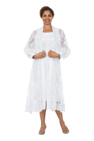 Giovanna <br> (2026) <br> GVD1694 <br> <br> White <br> 8 10 12 14 16 18 <br> 16w 18w 20w 22w 24w 26w 28w<br><br>2pc Midi Dress w/ Sheer Lace Overlay Jacket