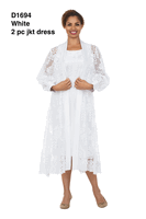 Giovanna <br> (2026) <br> GVD1694-Wh <br> <br> White <br> 8 10 12 14 16 18<br>16w 18w 20w 22w 24w 26w 28w<br><br>2 Piece Midi Dress w/ Sheer Lace Overlay Jacket