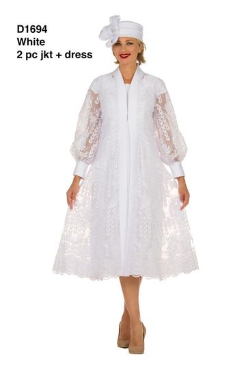 Giovanna <br> (2026) <br> GVD1694 <br> <br> White <br> 8 10 12 14 16 18 <br> 14w 16w 18w 20w 22w 24w 26w 28w <br><br>White Lace A-Line Dress w/Draped Sheer Sleeves