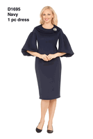 Giovanna <br> (2026) <br> GVD1695 <br> <br> Navy <br> 8 10 12 14 16 18 20 22 24<br><br>Scuba Shift Dress w/ Portrait Collar & Ballon Sleeve