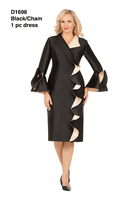 Giovanna <br> (2026) <br> GVD1698 <br> <br> Black/Champagne <br> 8 10 12 14 16 18 <br> 16w 18w 20w 22w<br><br>Luxe Twill Dress with Contrast Cascade Ruffles