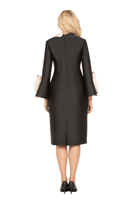 Giovanna <br> (2026) <br> GVD1698 <br> <br> Black/Champagne <br> 8 10 12 14 16 18 <br> 16w 18w 20w 22w<br><br>Luxe Twill Dress with Contrast Cascade Ruffles Giovanna <br> (2026) <br> GVD1698 <br> <br> Black/Champagne <br> 8 10 12 14 16 18 <br> 16w 18w 20w 22w<br><br>Luxe Twill Dress with Contrast Cascade Ruffles