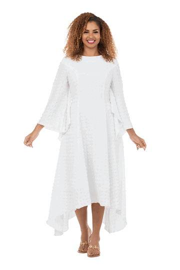 Giovanna <br> (2026) <br> GVD1700-Wh <br> <br> White <br> S M L XL 1x 2x 3x 4x<br><br>Popcorn-like Textured Cascade Handkerchief Dress