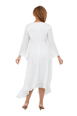 Giovanna <br> (2026) <br> GVD1700-Wh <br> <br> White <br> S M L XL 1x 2x 3x 4x<br><br>Popcorn-like Textured Cascade Handkerchief Dress