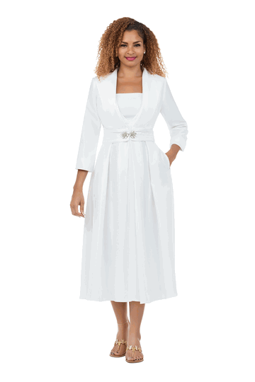 Giovanna <br> (2026) <br> GVD1708-Wh <br> <br> White <br> 8 10 12 14 16 18<br>16w 18w 20w 22w 24w 26w 28w<br><br>Luxe Shantung 2 Piece Midi Dress & Bolero Jacket Set