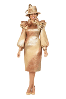 Giovanna <br> (2026) <br> GVD1712 <br> <br> Copper <br> 10 12 14 16 18 <br> 16w 18w 20w 22w 24w<br><br>Copper Metallic Brocade Ruffle-Shoulder Midi Dress