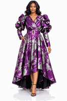 Giovanna <br> (2026) <br> GVD1716-Pu <br> <br> Purple-Silver <br> 8 10 12 14 16 18 20 22<br><br>Metallic Puff-Sleeve Wrap V-neck High-Low Dress