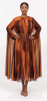 Giovanna <br> (2026) <br> GVD1718-Bu <br> <br> Burnt-Orange <br> S M L XL 1x 2x 3x<br><br>Sunset Cascade Printed Chiffon Cape Dress
